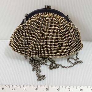 Santi Gold Beaded Bag with Chain Handle and Black Satin Interior made in India